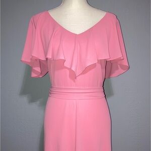 LAUREN RALPH LAUREN Very Feminine Ruffle Trim Tie Waist Crepe Midi Dress